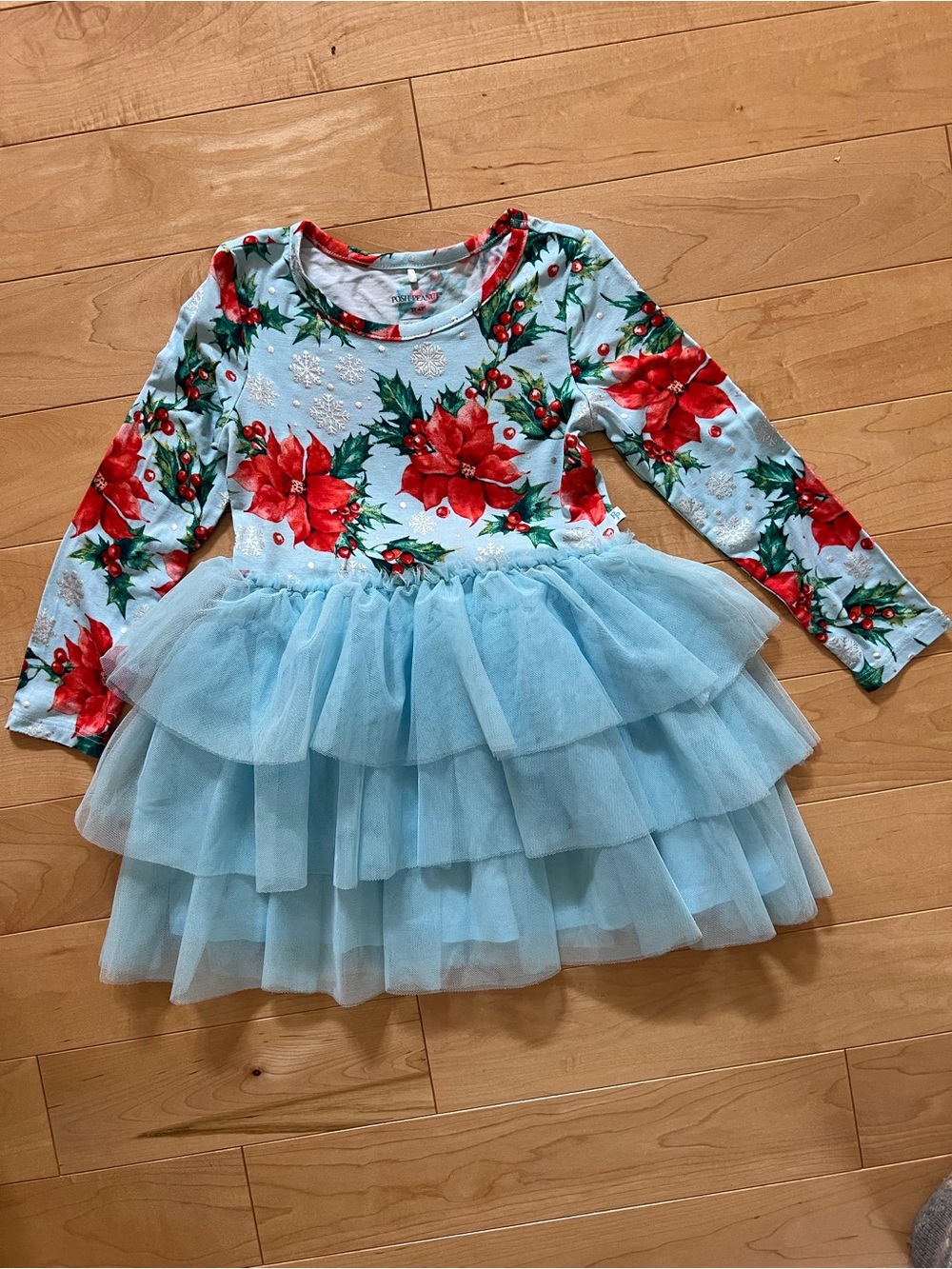 Posh Peanut  Poinsettia Tulle Dress 3/4 T